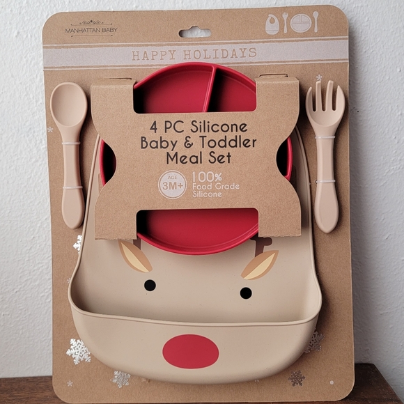 Babys 1st Christmas Embroidered Bib Socks Silicone Plate Dining Meal Set Lot NWT - Picture 2 of 8